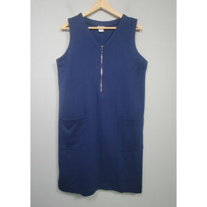 VTG L.L. Bean Womens M Jumper Dress Zip Neck Sleeveless 100% Cotton USA Navy